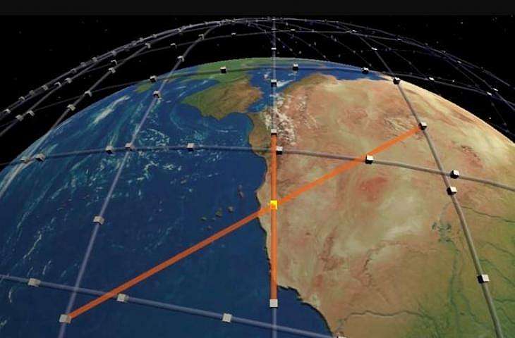 Ilustrasi satelit Starlink yang akan saling terhubung. (University College London/ Mark Handley)