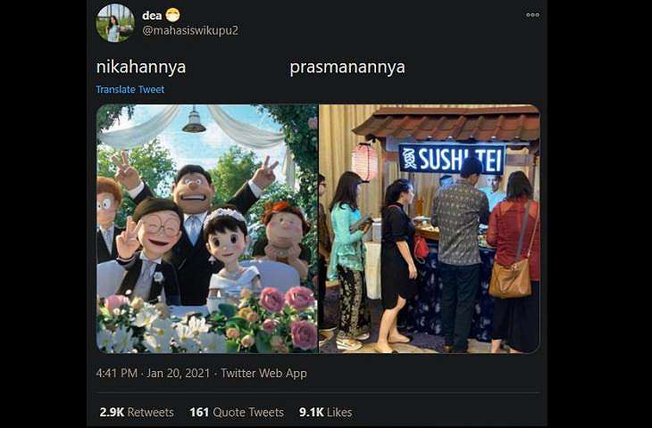 Vendor pernikahan Nobita dan Shizuka.(twitter/mahasiswikupu2)
